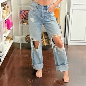 Hidden Distressed Straight Leg Jeans Light Wash Size 24